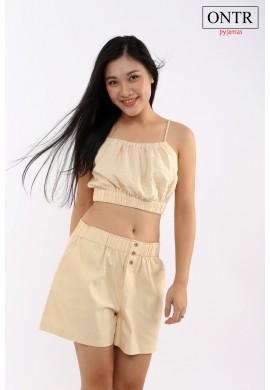 Bộ hai dây crop top kem ô vuông Free Size